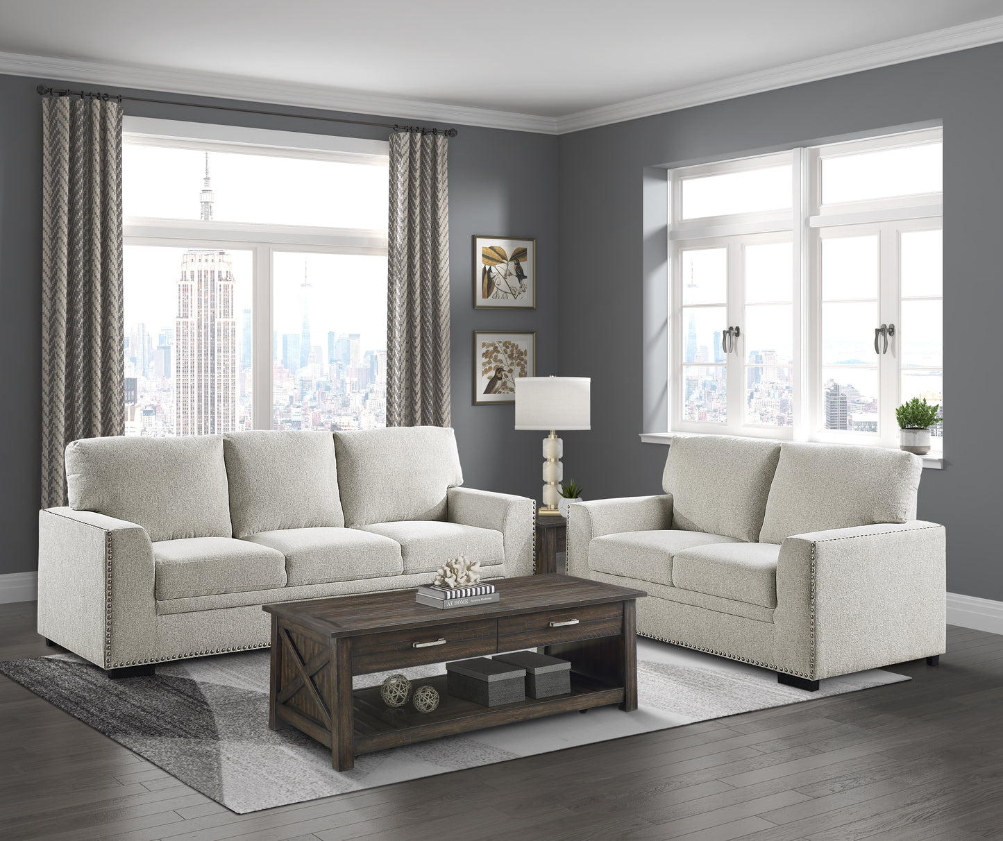 Homelegance Morelia Loveseat in Beige Chenille with Nailhead Trim 9468BE-2