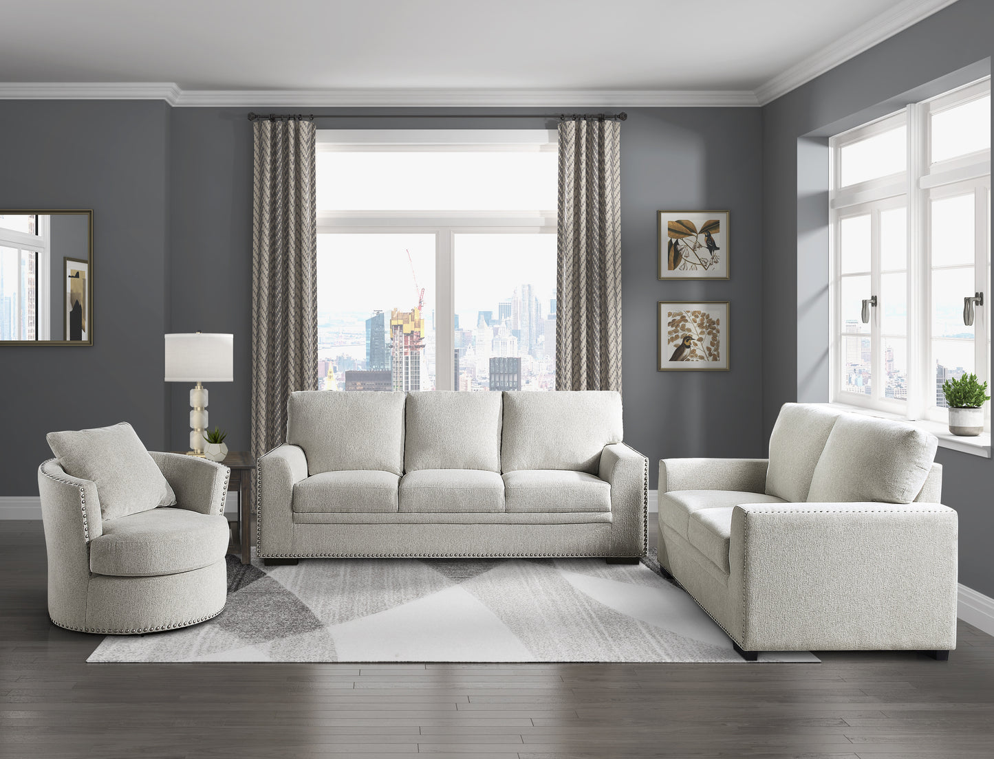 Homelegance Morelia Loveseat in Beige Chenille with Nailhead Trim 9468BE-2