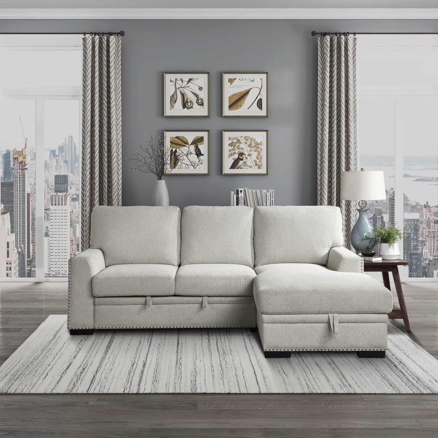Homelegance Morelia Beige Chenille Sectional Sofa with Pull-Out Bed and Storage 9468BE-2RC2L