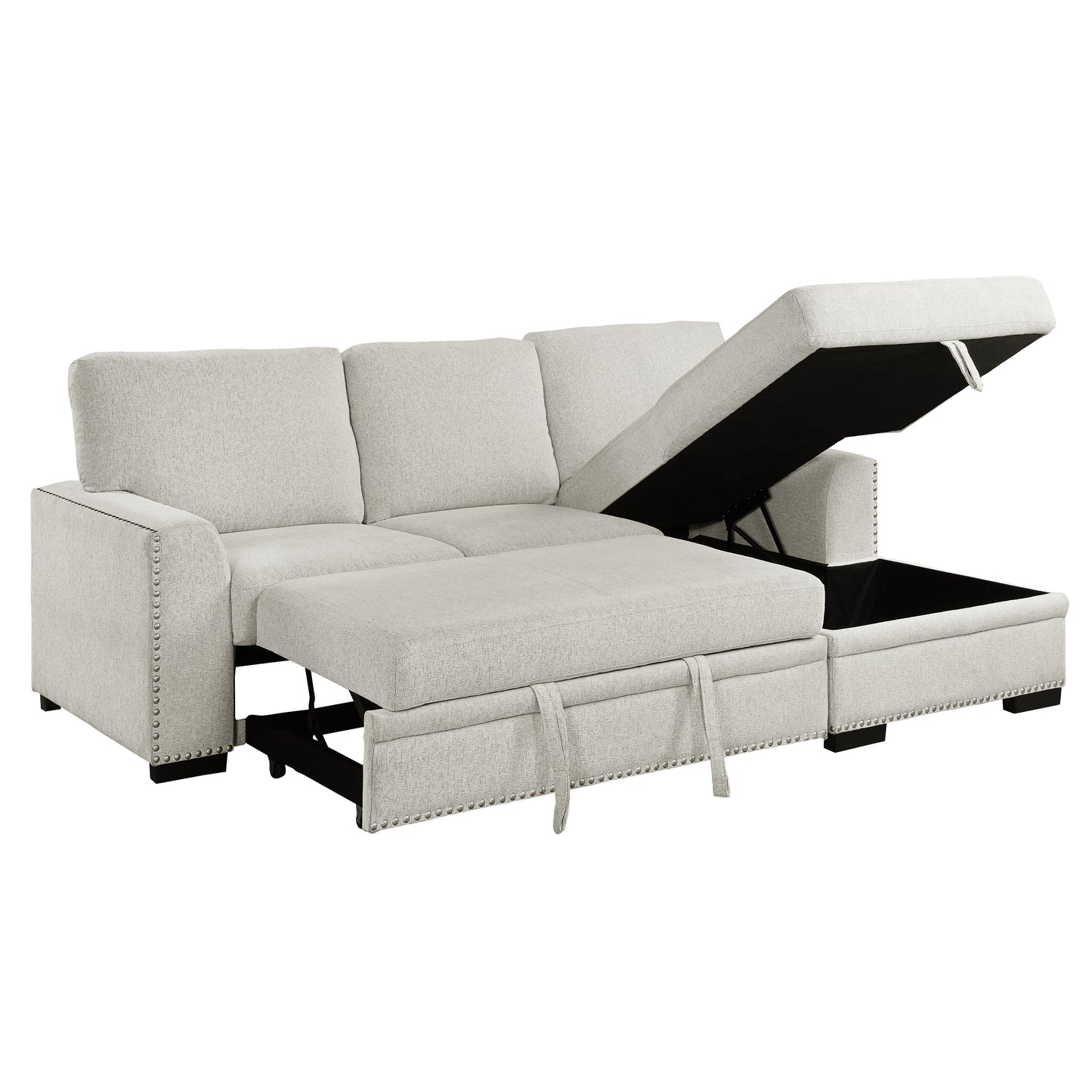 Homelegance Morelia Beige Chenille Sectional Sofa with Pull-Out Bed and Storage 9468BE-2RC2L