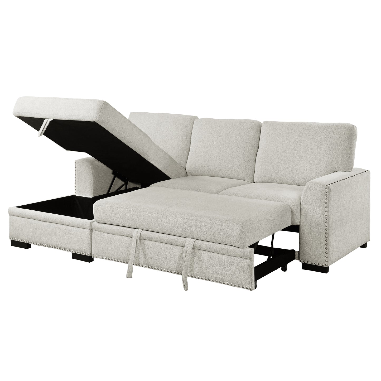 Homelegance Morelia Sectional Sofa Soft Beige with Pull-Out Bed and Storage 9468BE-2LC2R