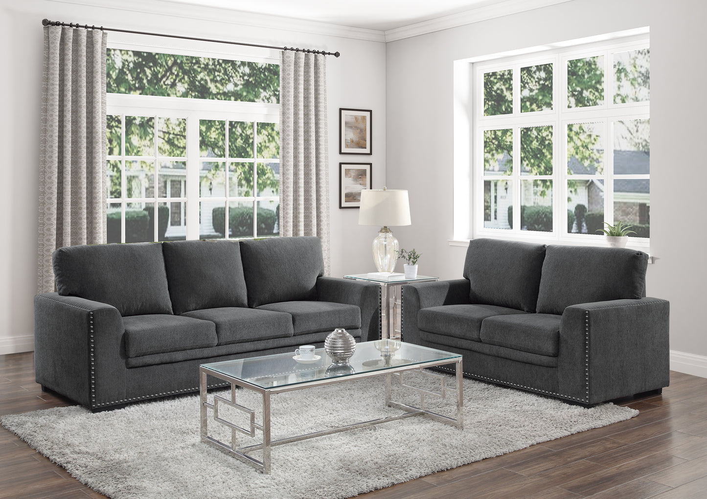 Homelegance Morelia Loveseat in Charcoal Chenille 9468CC-2