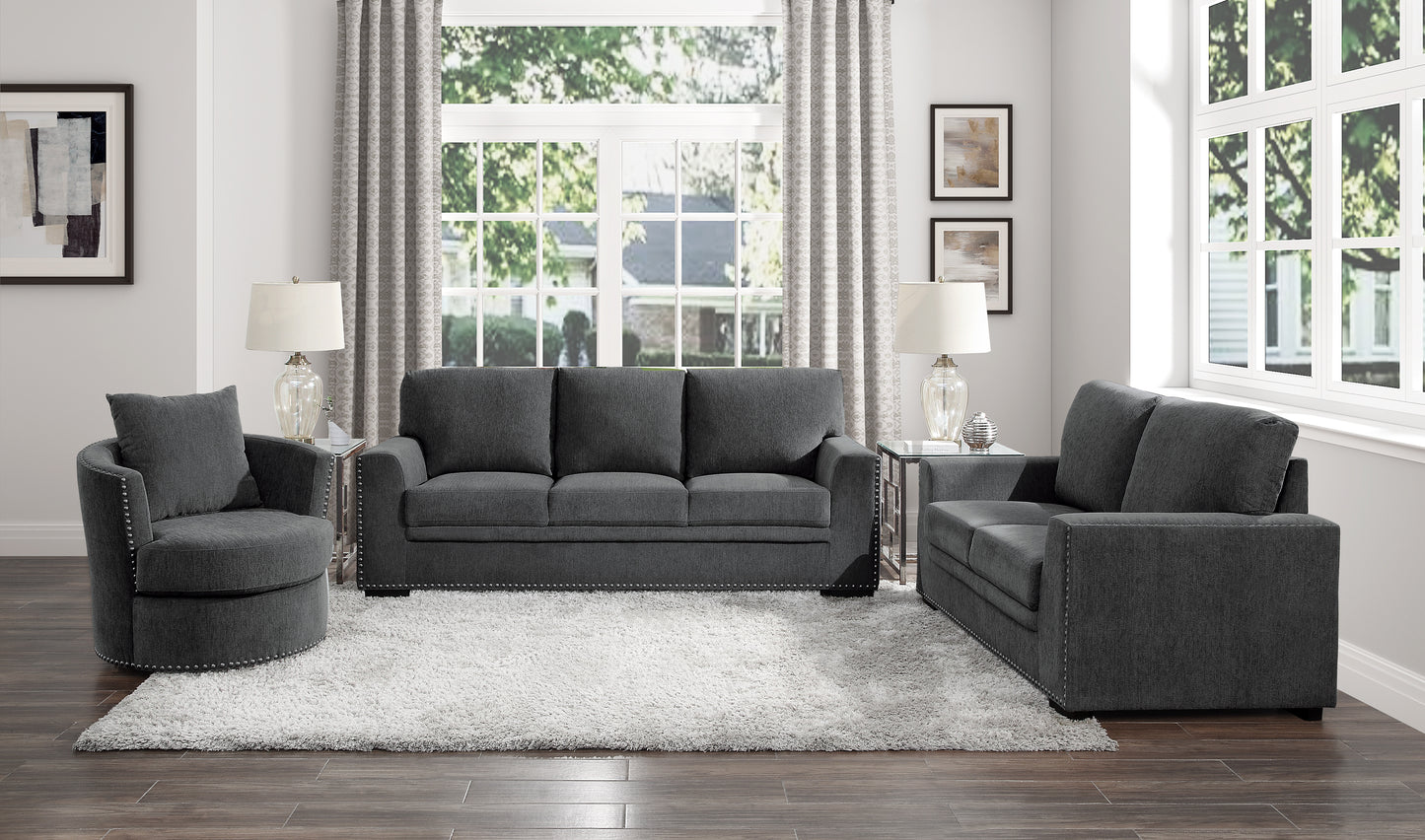 Homelegance Morelia Swivel Accent Chair in Charcoal Chenille 9468CC-1