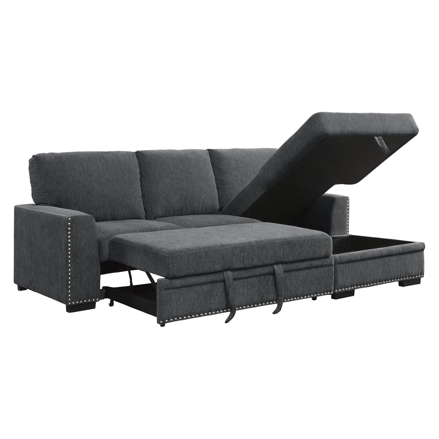 Homelegance Morelia Charcoal Sectional Sofa with Pull-Out Bed and Storage 9468CC-2RC2L