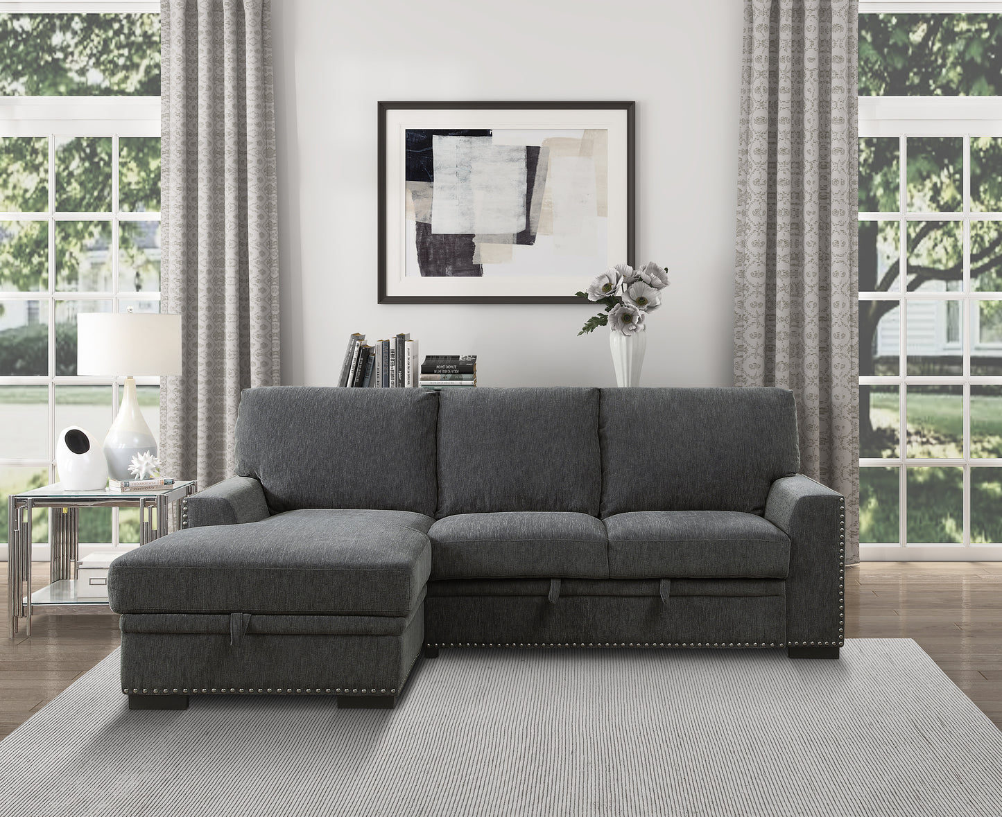 Homelegance Morelia Charcoal Sectional Sofa with Pull-Out Bed and Storage 9468CC-2LC2R