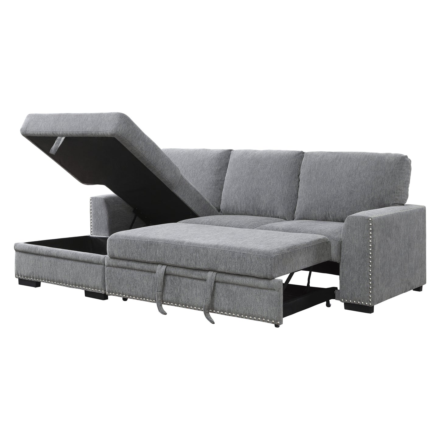 Homelegance Morelia Sectional Sofa Soft Gray Chenille with Pull-Out Bed 9468DG-2LC2R