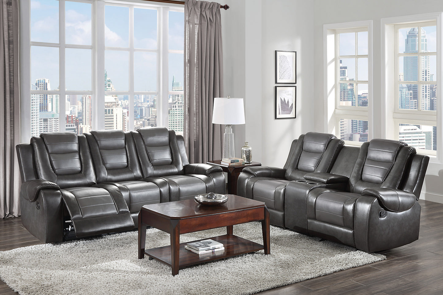 Homelegance Briscoe Loveseat Glider Reclining in 2-tone Light Gray and Dark Gray 9470GY-2