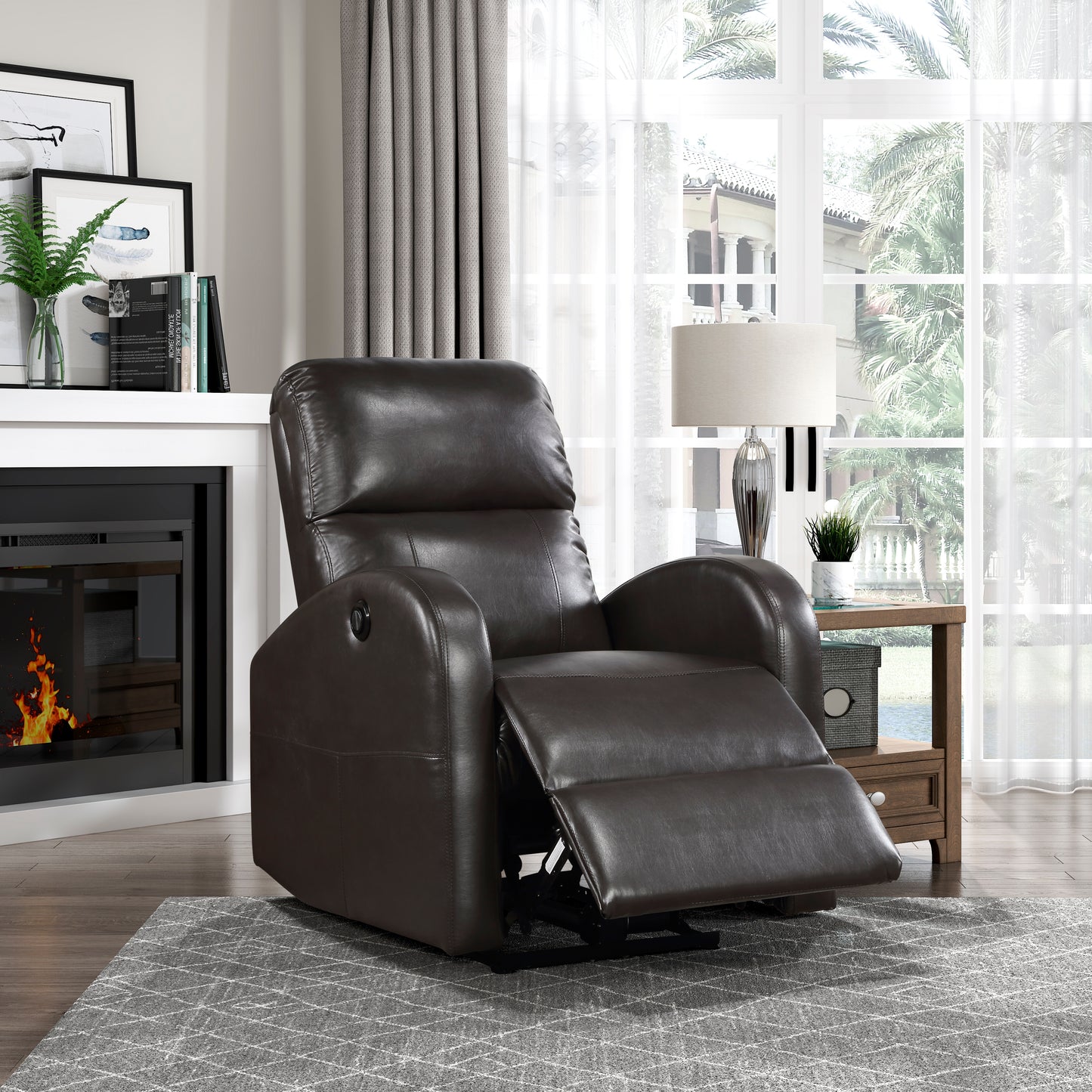 Homelegance Wiley Reclining Chair Power Recliner in Brown Faux Leather 9478BRW-1PW