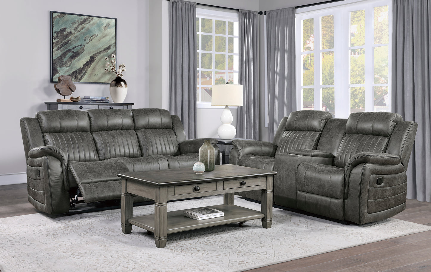 Homelegance Centeroak Loveseat Reclining with Center Console in Brownish Gray 9479BRG-2