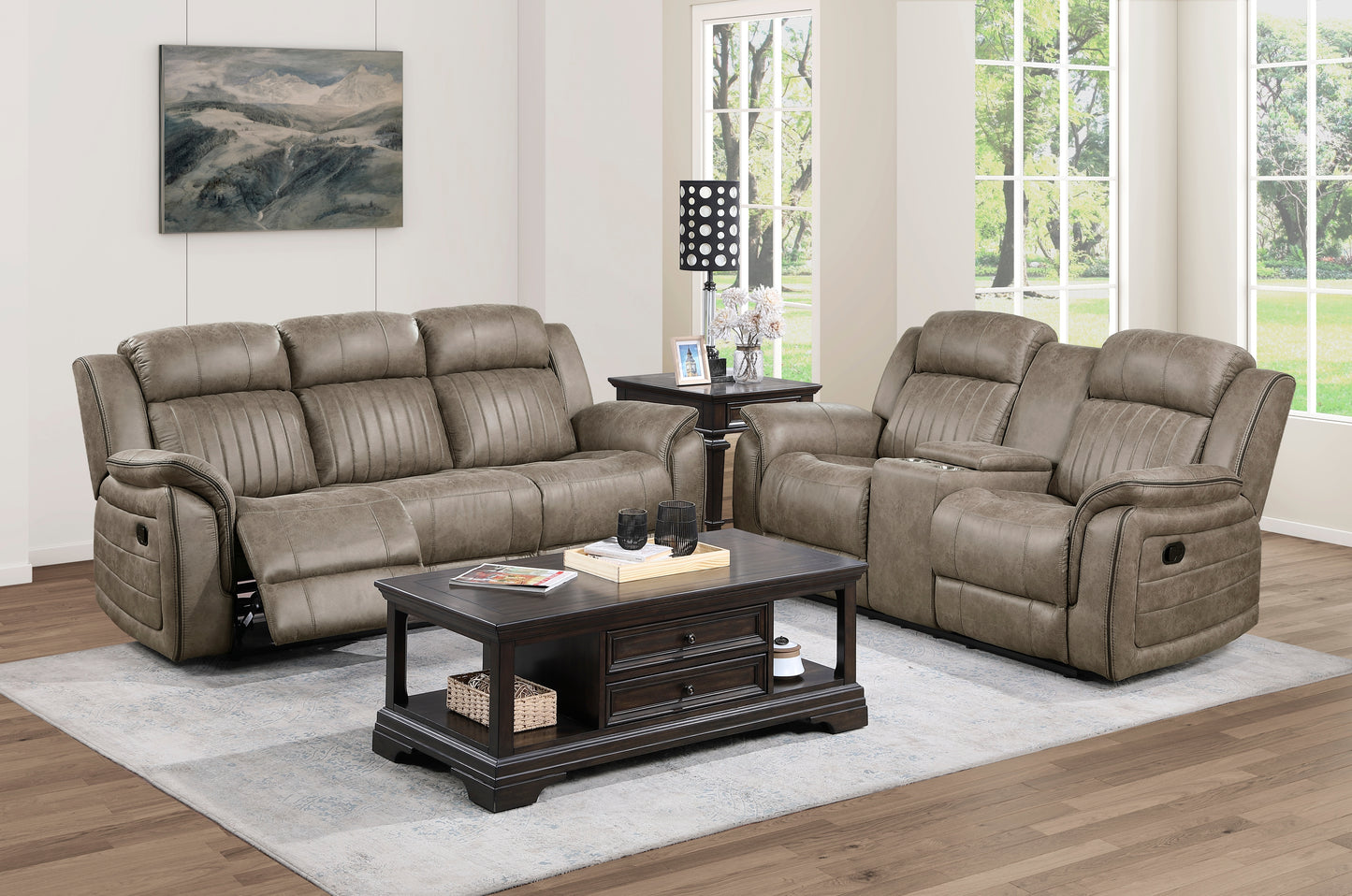 Homelegance Centeroak Loveseat Sandy Brown Reclining with Center Console 9479SDB-2