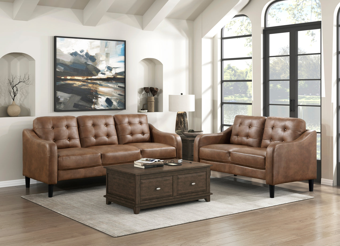 Homelegance Mallory Loveseat in Brown Polished Microfiber 9489BRW-2