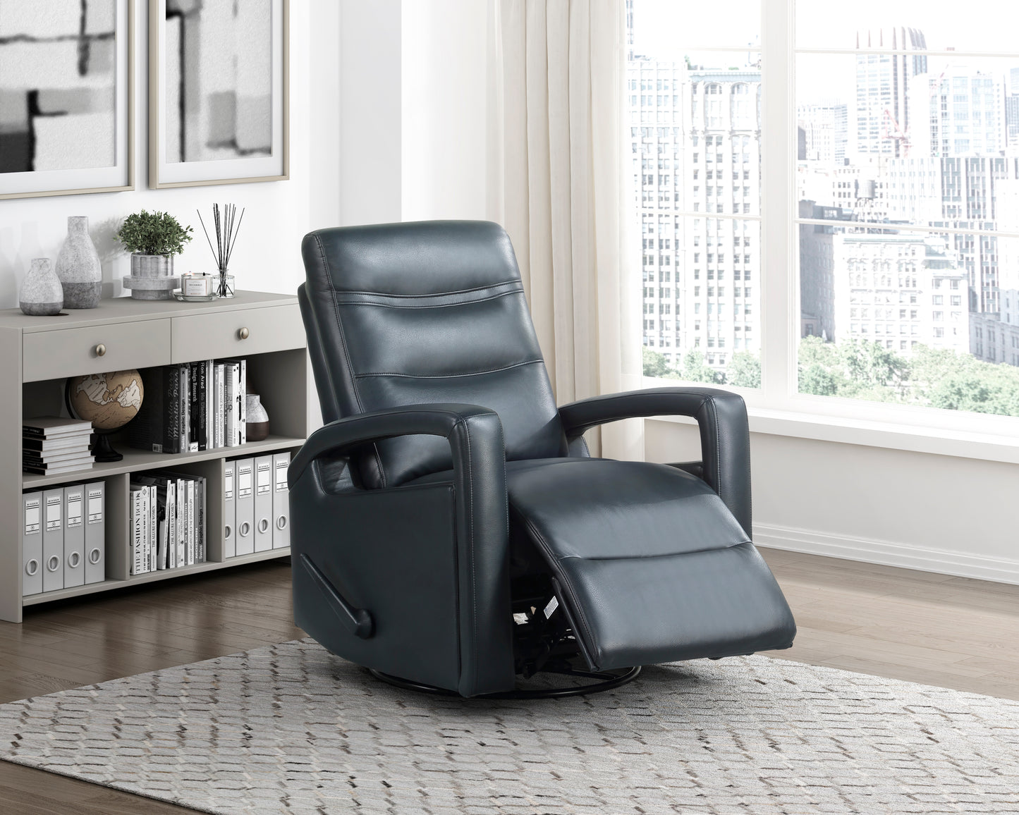 Homelegance Camden Swivel Glider Reclining Chair in Navy Blue 9500NV-1