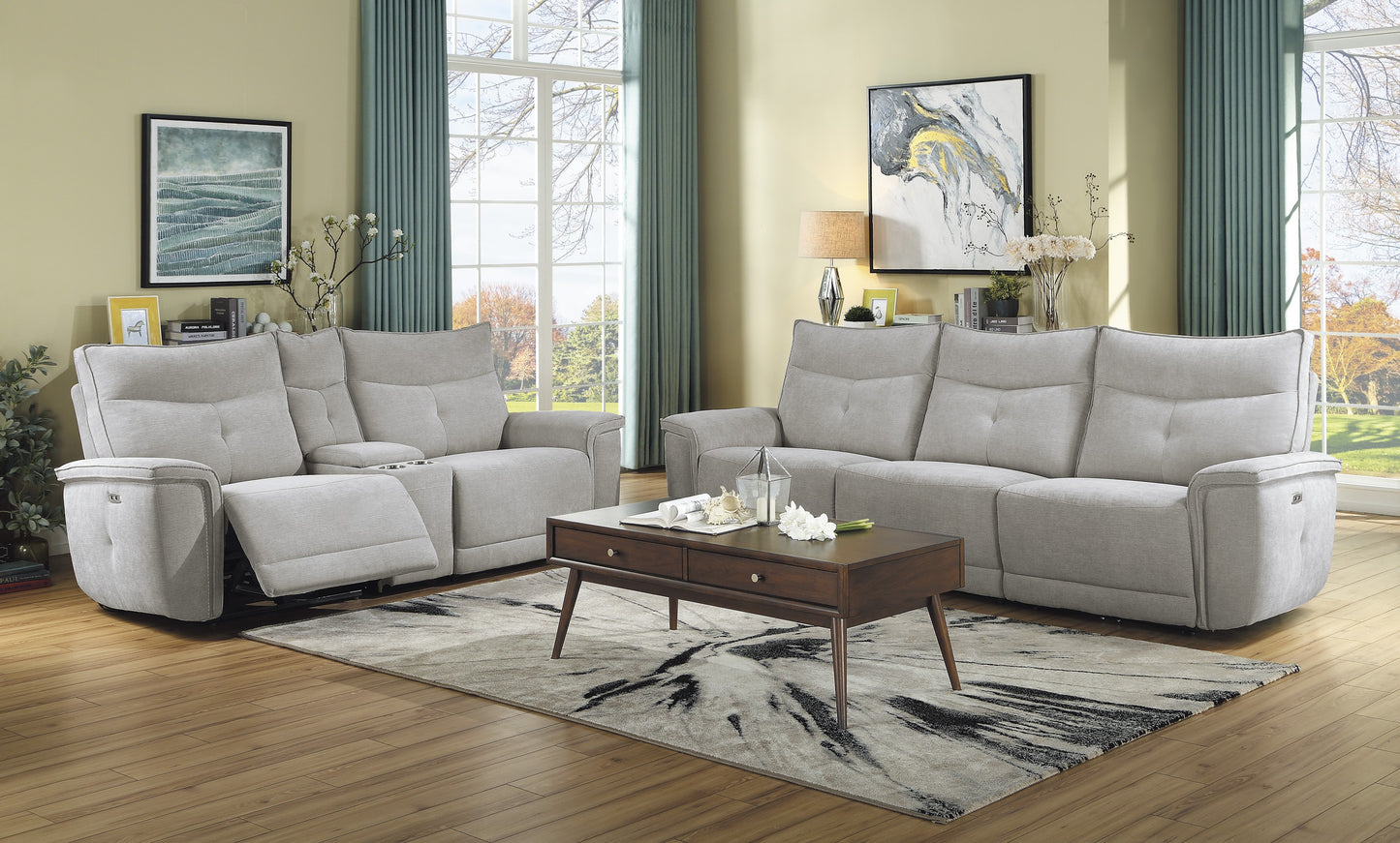 Homelegance Tesoro Power Reclining Sofa with Power Headrests in Mist Gray 9509MGY-3PWH