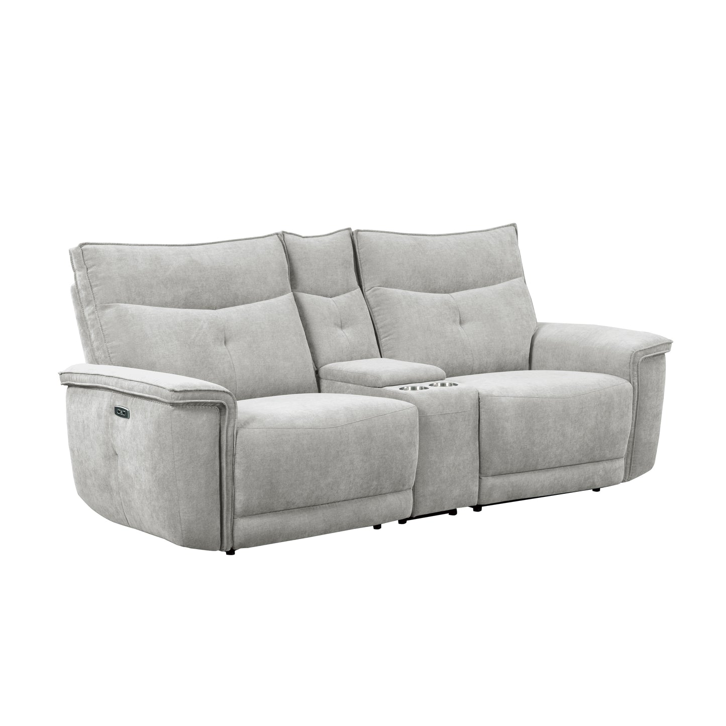 Homelegance Tesoro Loveseat Power Reclining Mist Gray with Center Console 9509MGY-2CNPWH