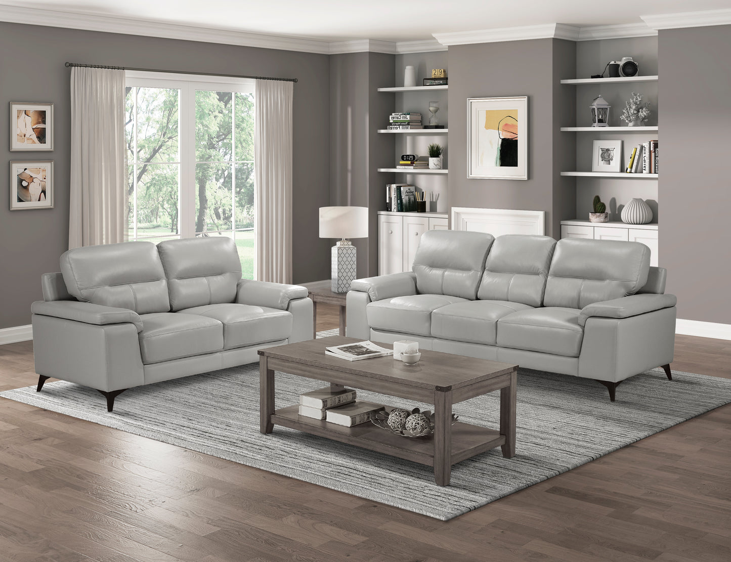 Homelegance Mischa Loveseat in Silver Gray Leather 9514SVE-2