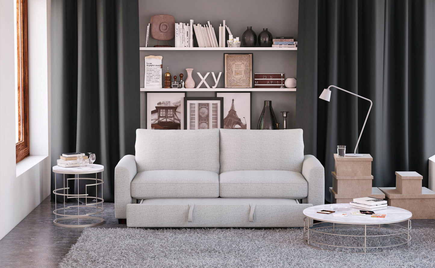 Homelegance Price Sectional Sofa Gray Fabric Convertible Sleeper 9525RF-3CL