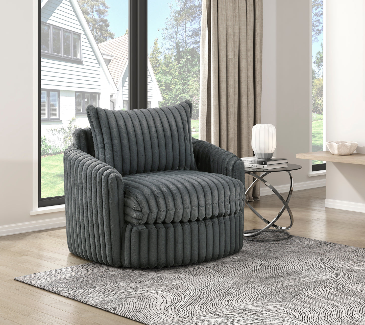 Homelegance Accent Chair Swivel Chair Gray Fabric Upholstered Modern Design 9539DGY-1SW