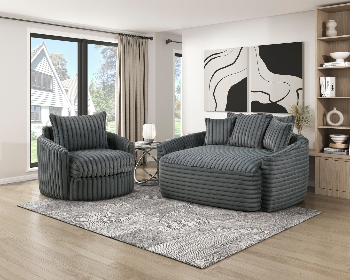 Homelegance Accent Chair Swivel Chair Gray Fabric Upholstered Modern Design 9539DGY-1SW