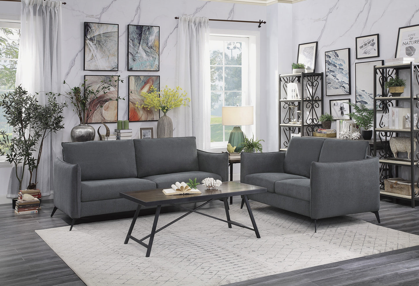 Homelegance Bianca Loveseat Gray Upholstered with Reversible Cushions 9539GY-2