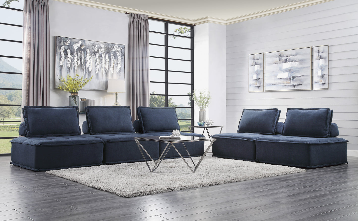 Homelegance Ulrich Sofa Textured Blue Upholstery with Removable Back Pillows 9545BU-3