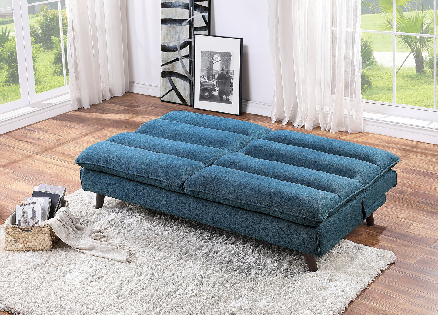 Homelegance Mackay Futton in Textured Blue Fabric 9560BU-3CL
