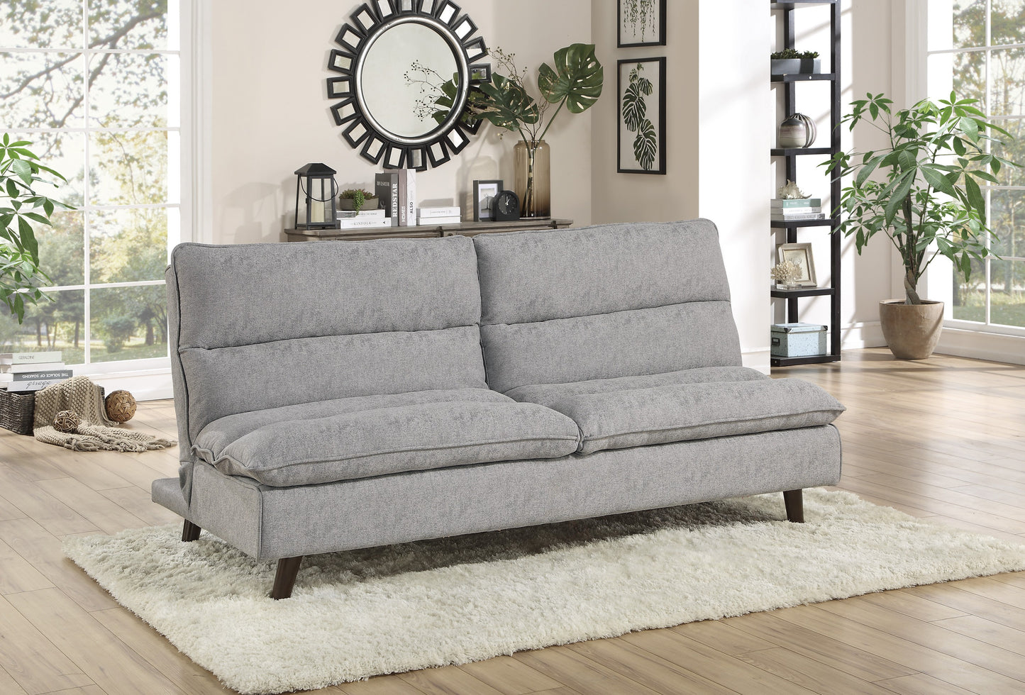 Homelegance Mackay Futton Light Gray Textured Fabric Click-Clack 9560GY-3CL