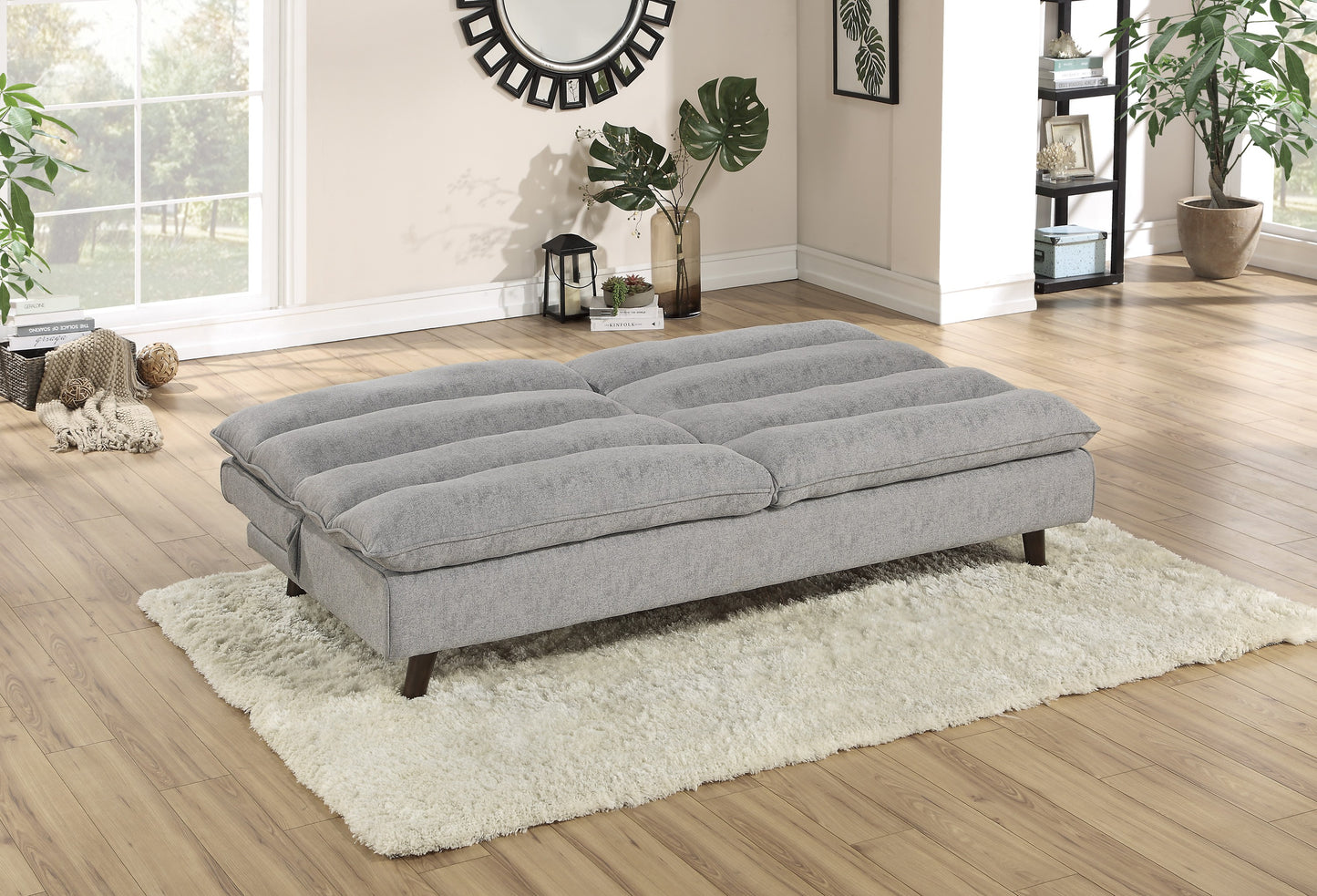 Homelegance Mackay Futton Light Gray Textured Fabric Click-Clack 9560GY-3CL