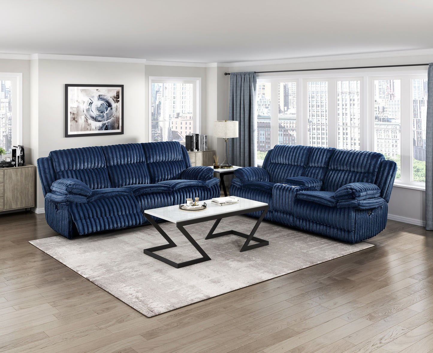 Homelegance Reclining Sofa in Blue Fabric 9577BU-3