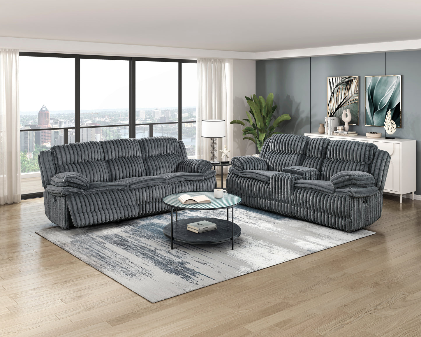 Homelegance Reclining Sofa in Gray Fabric 9577DG-3