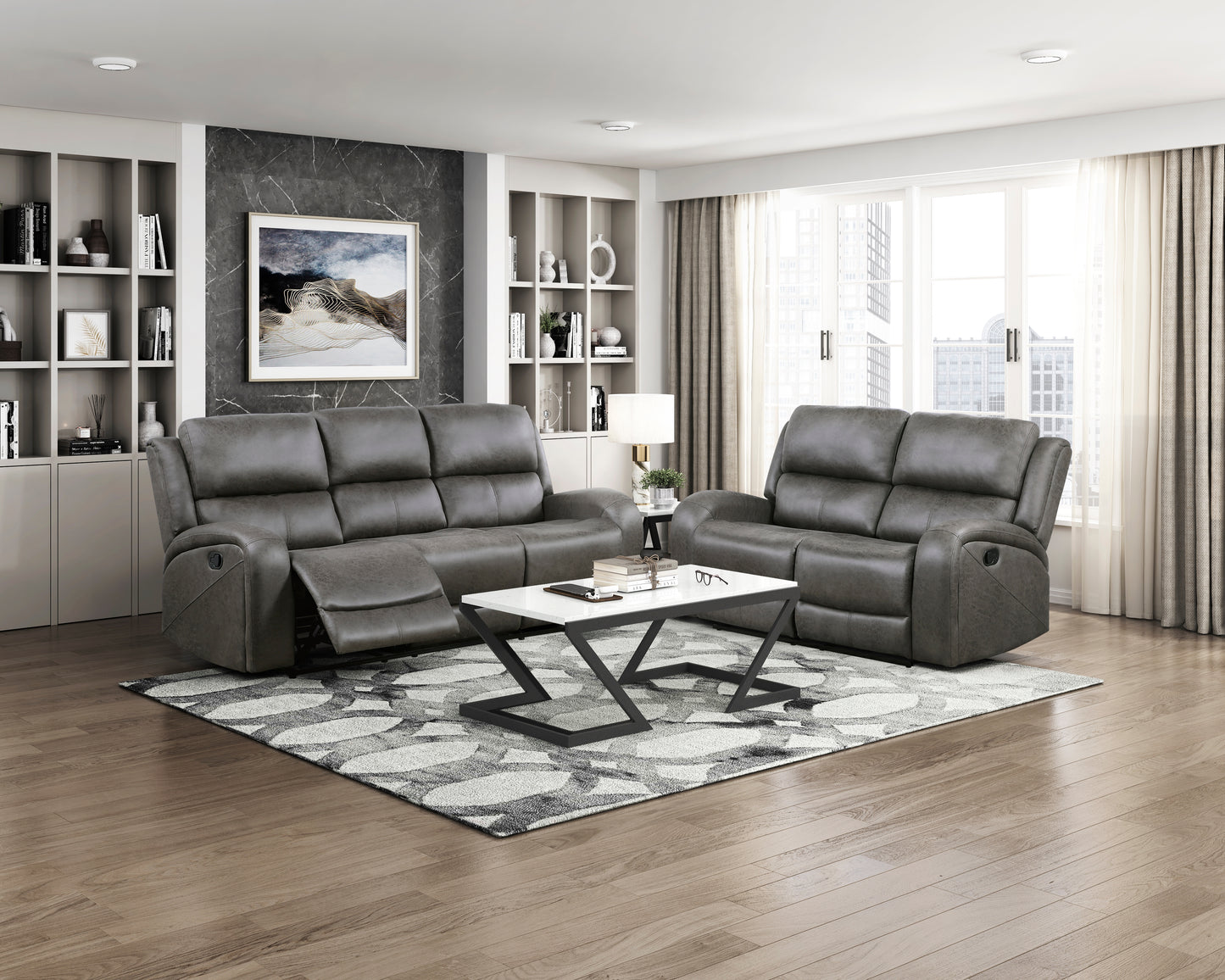 Homelegance Loveseat Reclining in Gray Fabric 9601GY-2