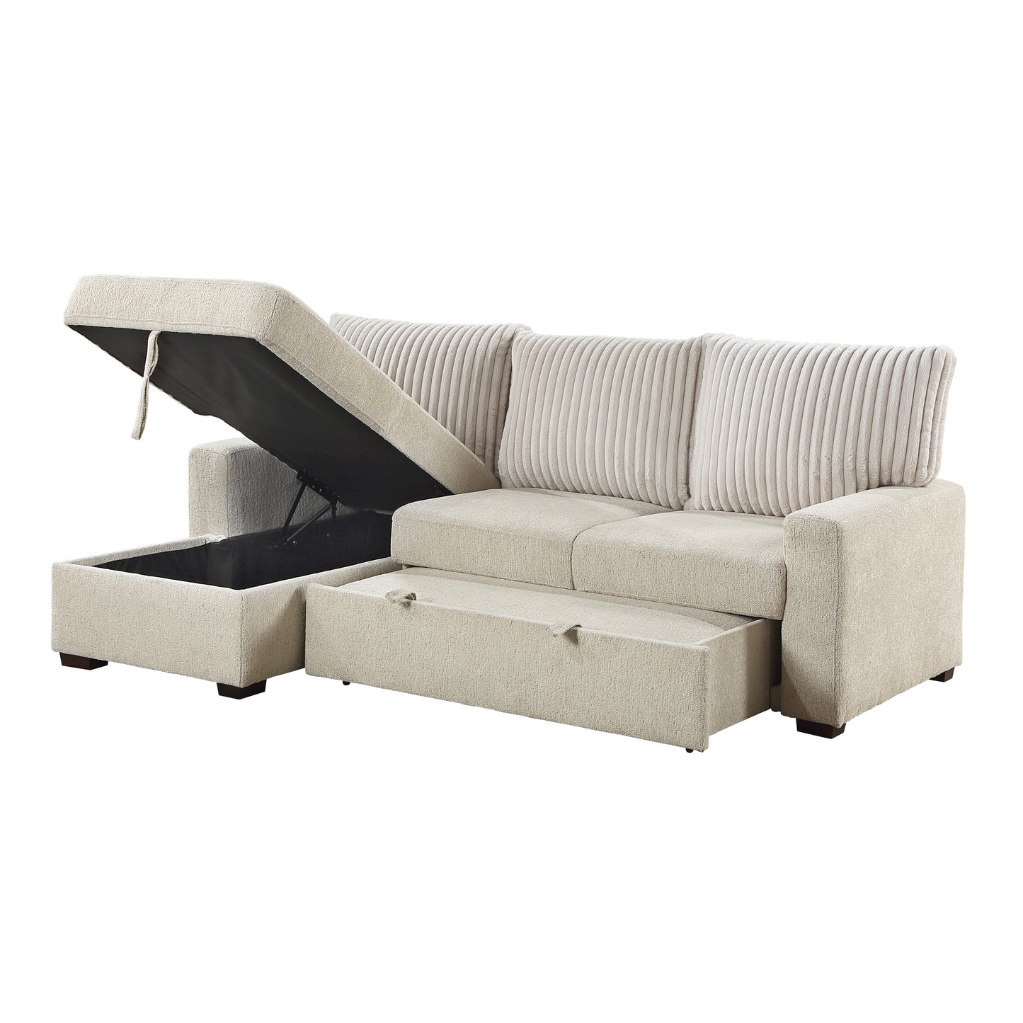 Homelegance Gallatin Sectional Sofa Beige Boucle with Pull-Out Bed 9605BE-2LCRL