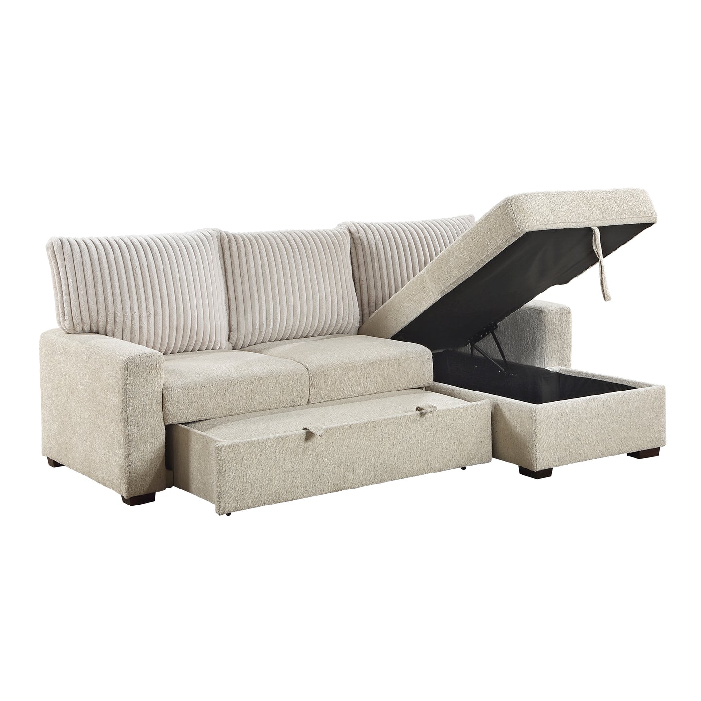 Homelegance Gallatin Sectional Sofa Beige Boucle with Pull-Out Bed 9605BE-2LLRC