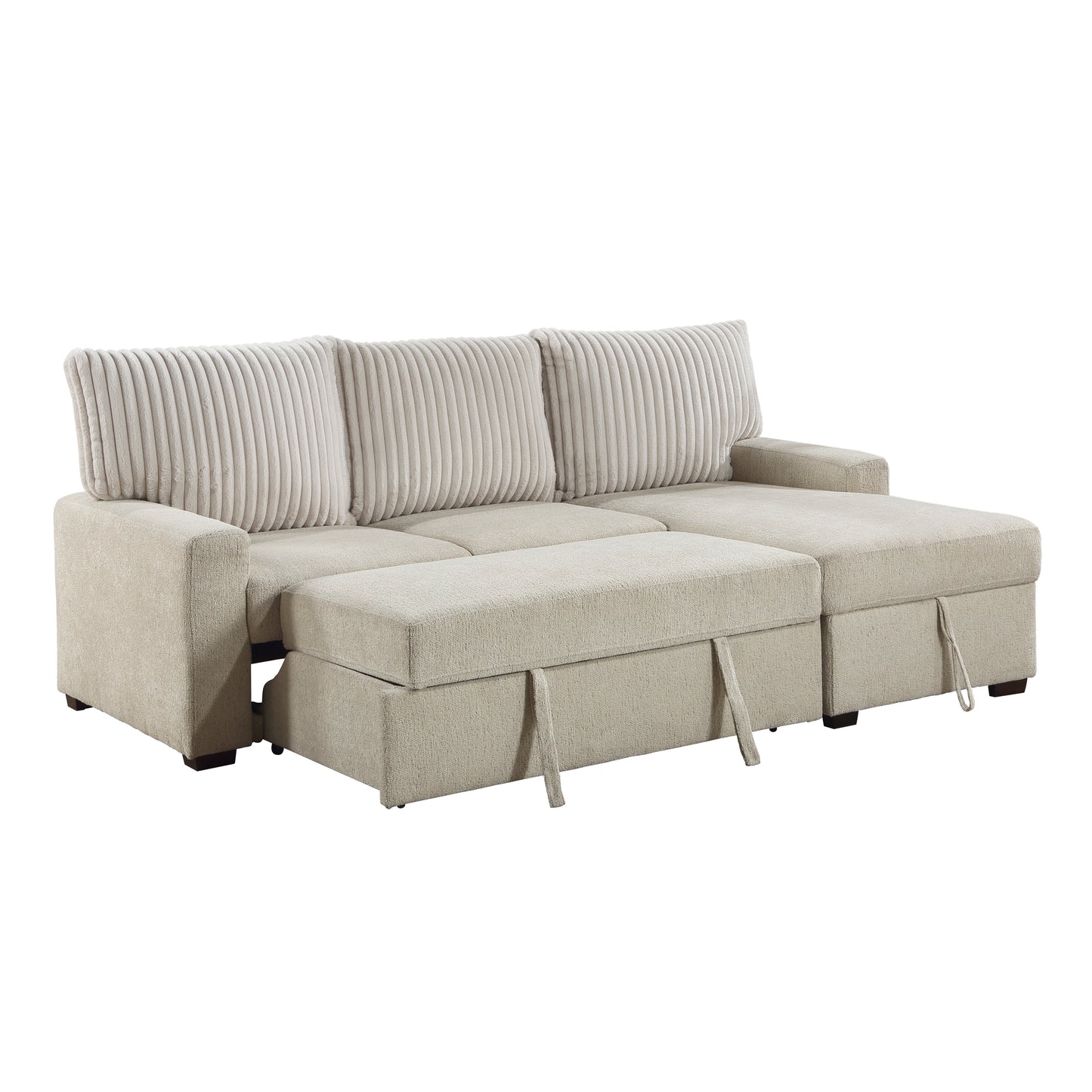 Homelegance Gallatin Sectional Sofa Beige Boucle with Pull-Out Bed 9605BE-2LLRC