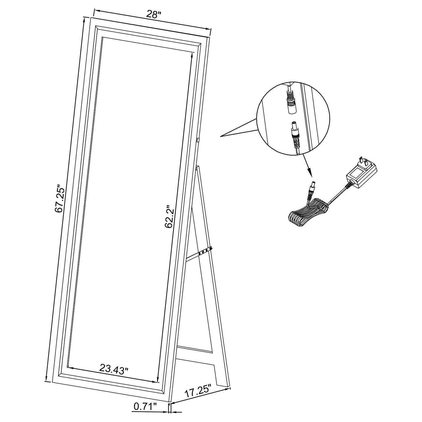 Windrose 28 x 67 Inch Tempered LED Standing Mirror Black