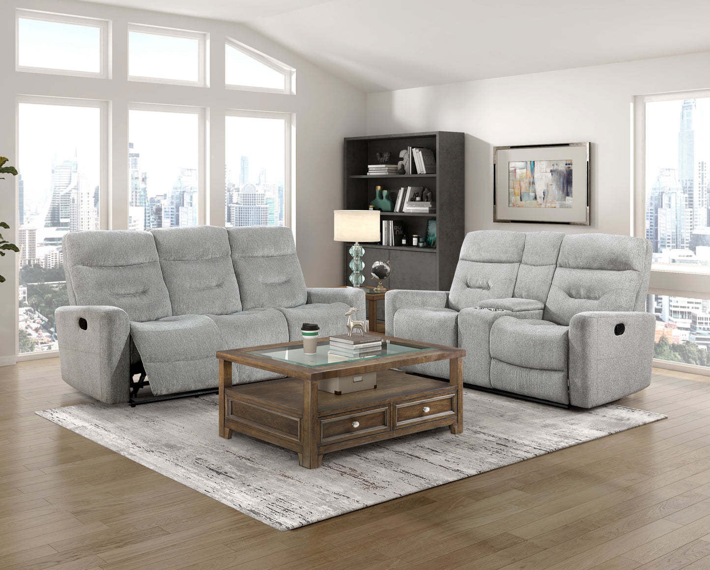 Homelegance Lyndon Gray Reclining Loveseat with Center Console 9610GY-2