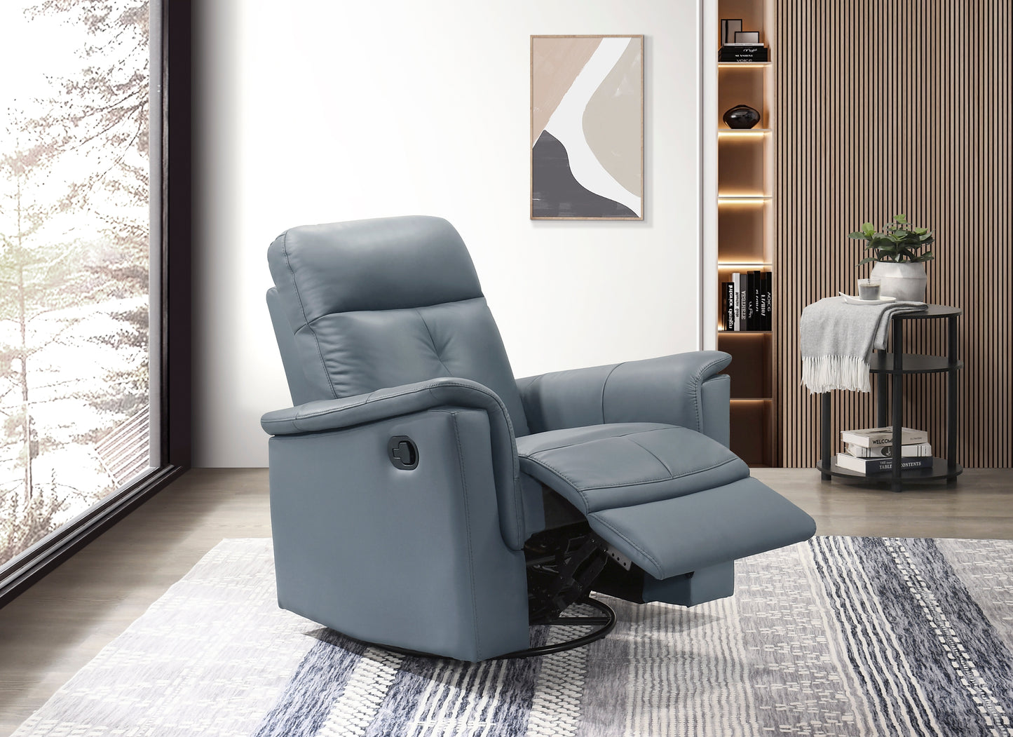 Homelegance Bristow Swivel Glider Reclining Chair in Blue Gray 9620BGY-1