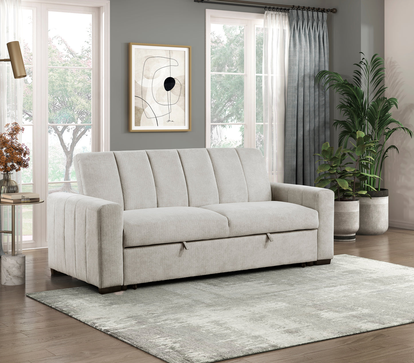 Homelegance Michah Sectional Sofa Light Gray Convertible Sleeper 9622LG-3CL