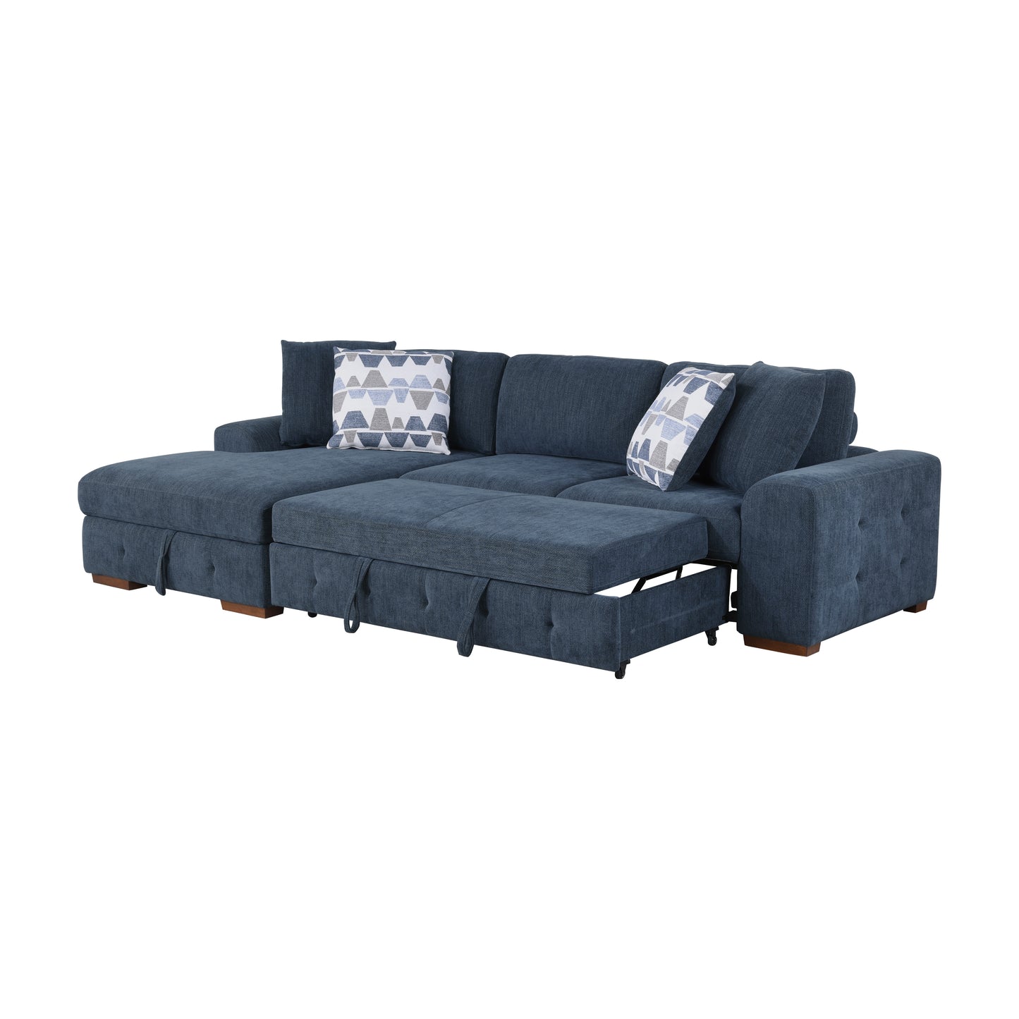 Homelegance Raife Sectional Sofa Soft Blue Chenille with Pull-Out Bed 9624BU-2LC2R