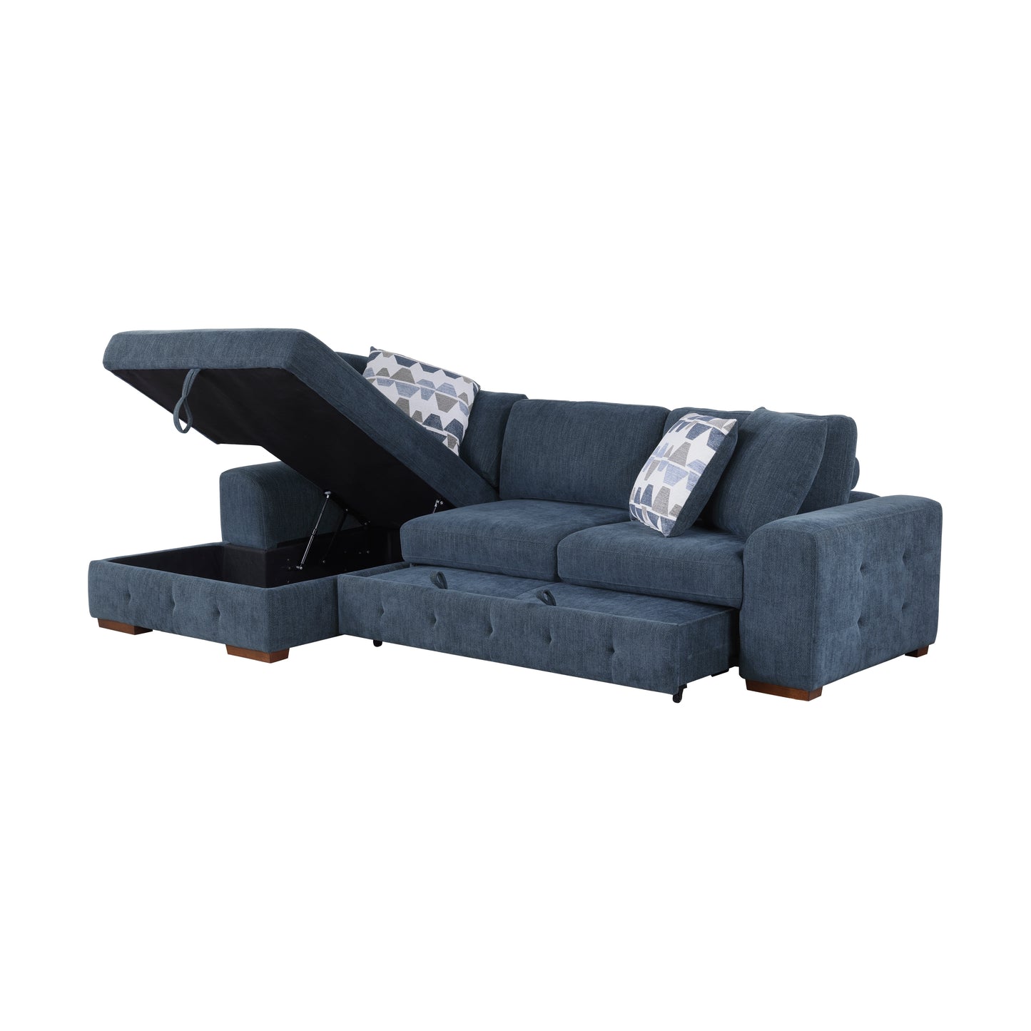 Homelegance Raife Sectional Sofa Soft Blue Chenille with Pull-Out Bed 9624BU-2LC2R