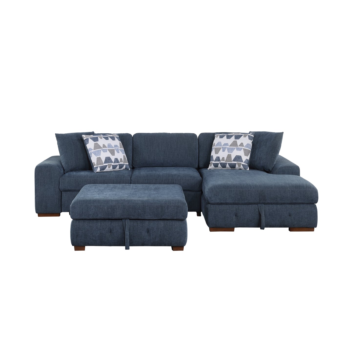Homelegance Raife Blue Chenille Sectional Sofa with Pull-Out Bed and Storage 9624BU-32LRC