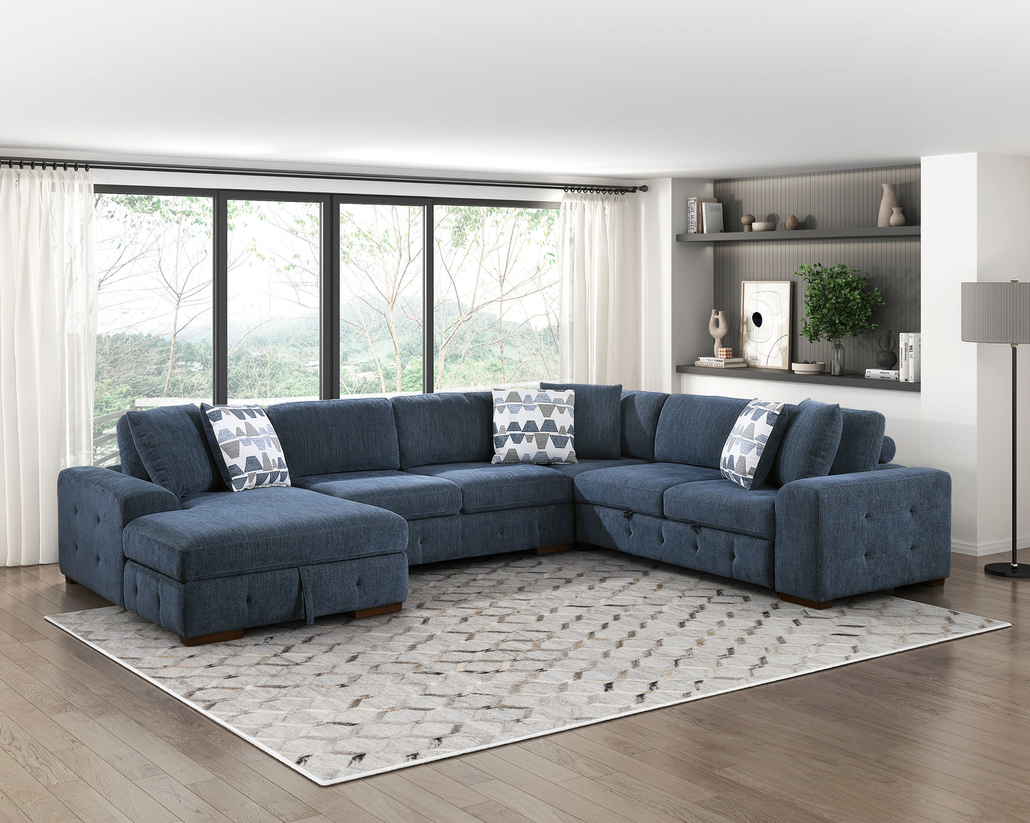 Homelegance Raife Sectional Sofa in Blue 9624BU-42RLC