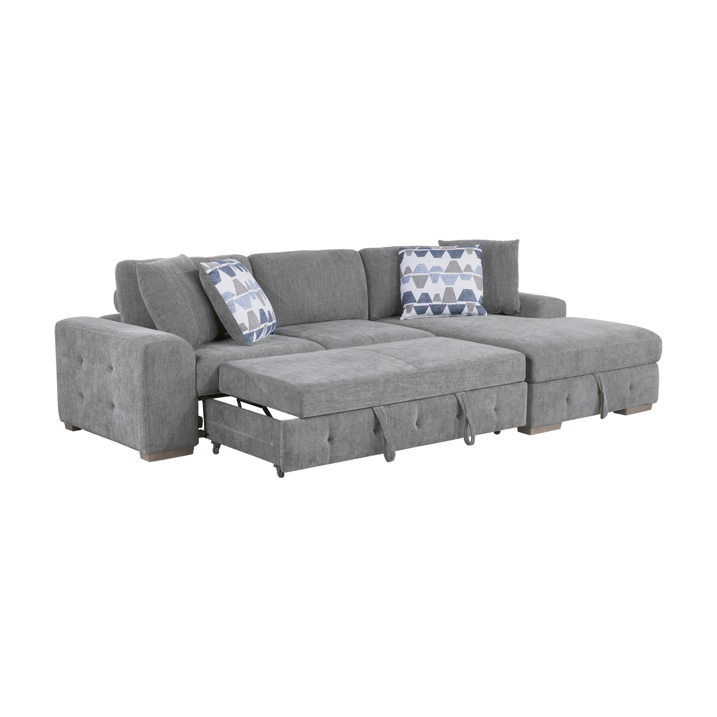Homelegance Raife Gray Chenille Sectional Sofa with Pull-Out Bed and Storage 9624GY-22LRC