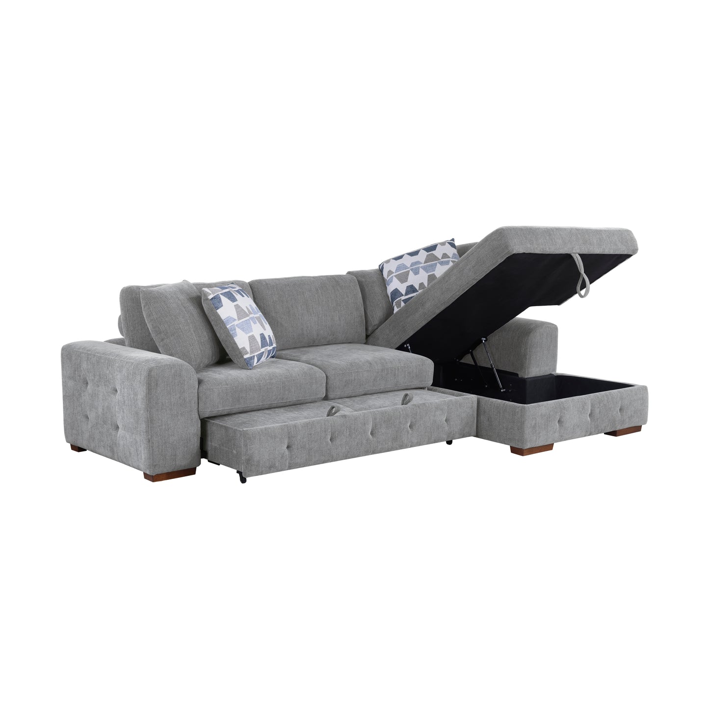 Homelegance Raife Gray Chenille Sectional Sofa with Pull-Out Bed and Storage 9624GY-22LRC