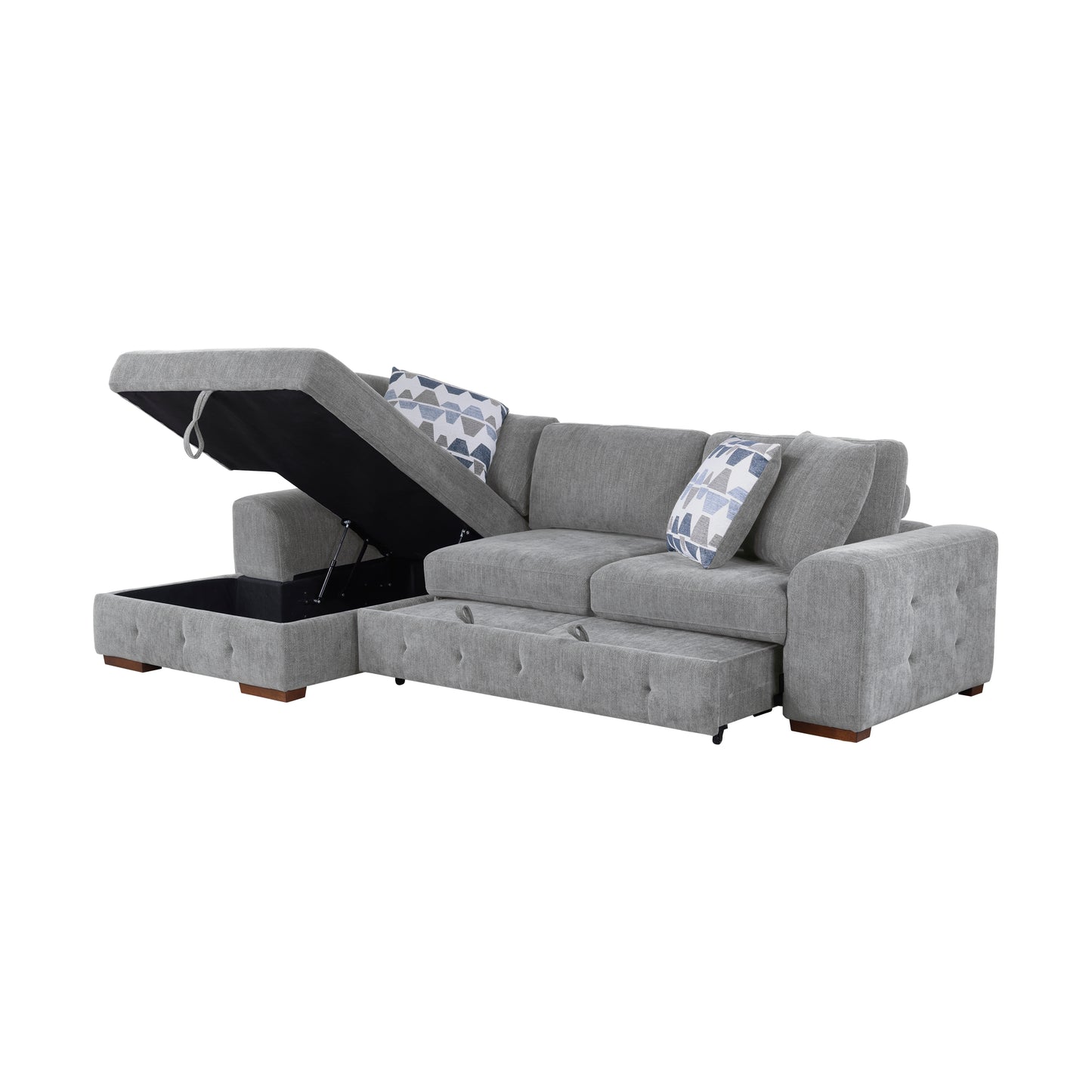 Homelegance Raife Sectional Sofa Soft Gray with Pull-Out Bed and Storage 9624GY-2LC2R
