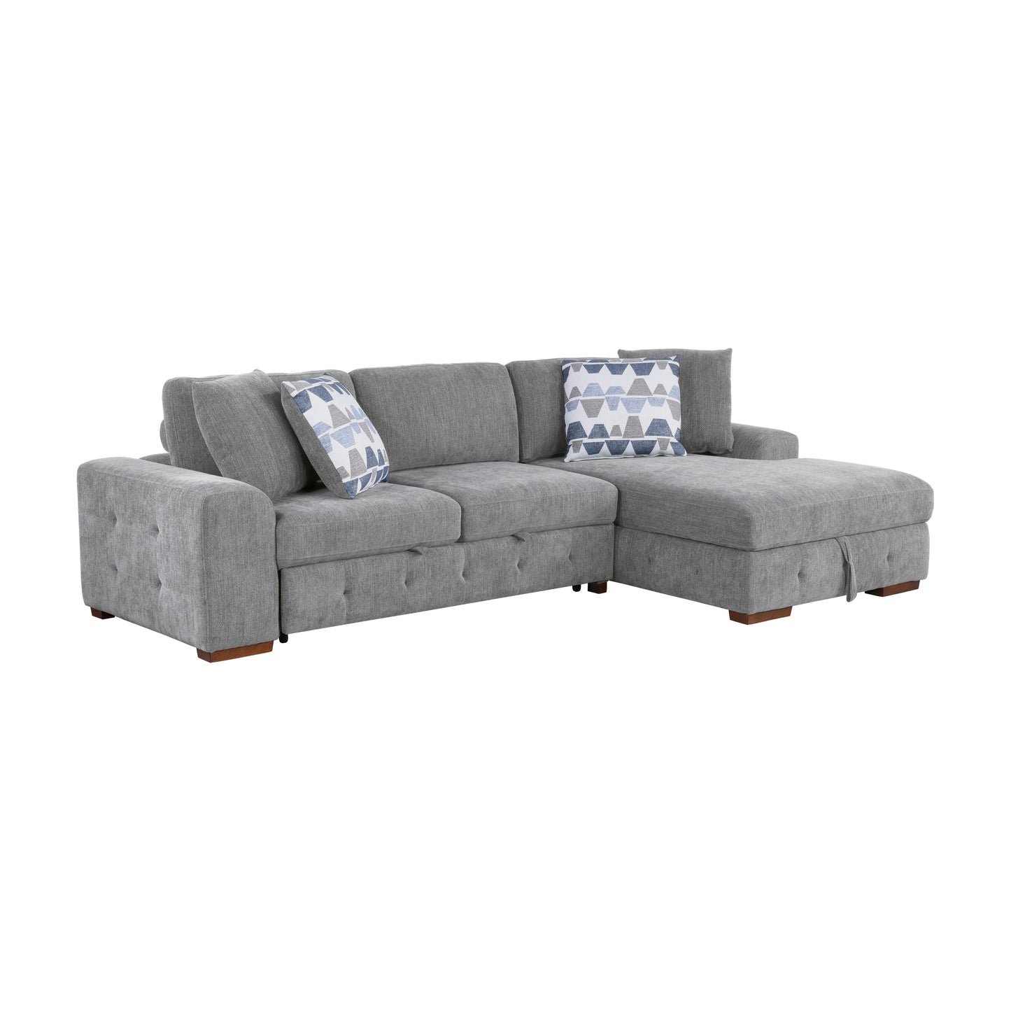 Homelegance Raife Gray Chenille Sectional Sofa with Pull-Out Bed and Storage 9624GY-32LRC