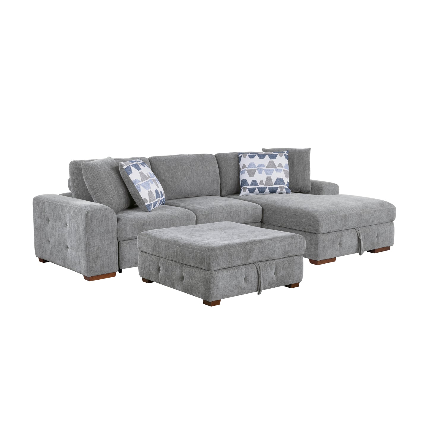 Homelegance Raife Gray Chenille Sectional Sofa with Pull-Out Bed and Storage 9624GY-32LRC