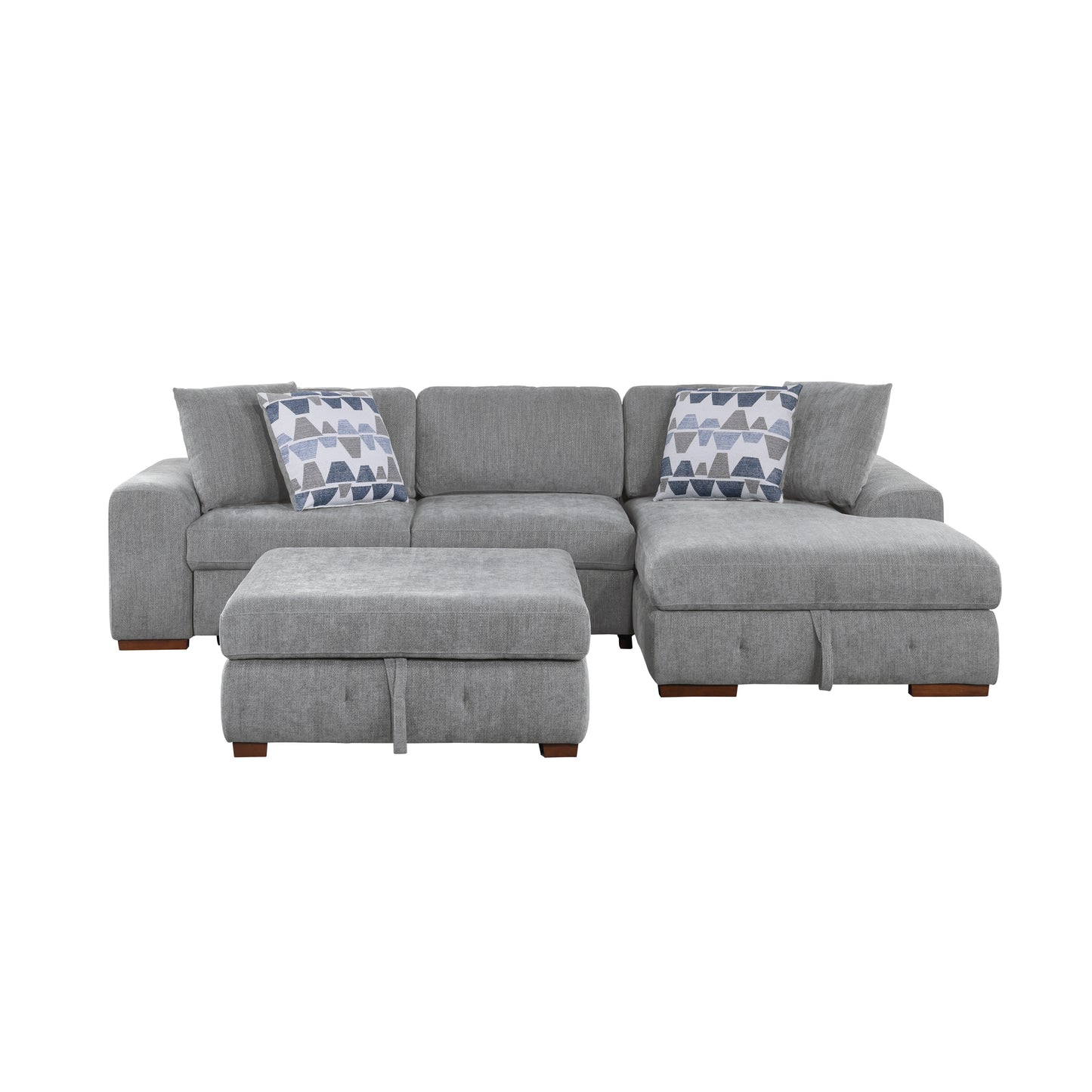 Homelegance Raife Gray Chenille Sectional Sofa with Pull-Out Bed and Storage 9624GY-32LRC