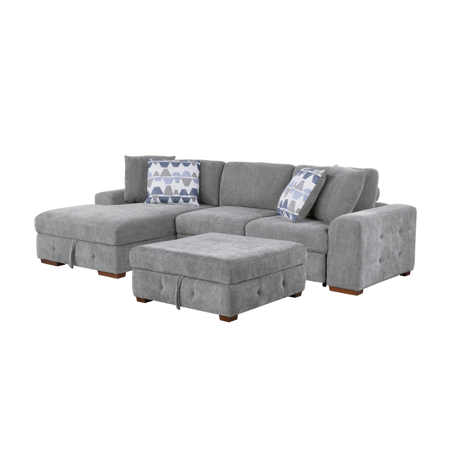 Homelegance Raife Gray Chenille Sectional Sofa with Pull-Out Bed and Storage 9624GY-3LC2R