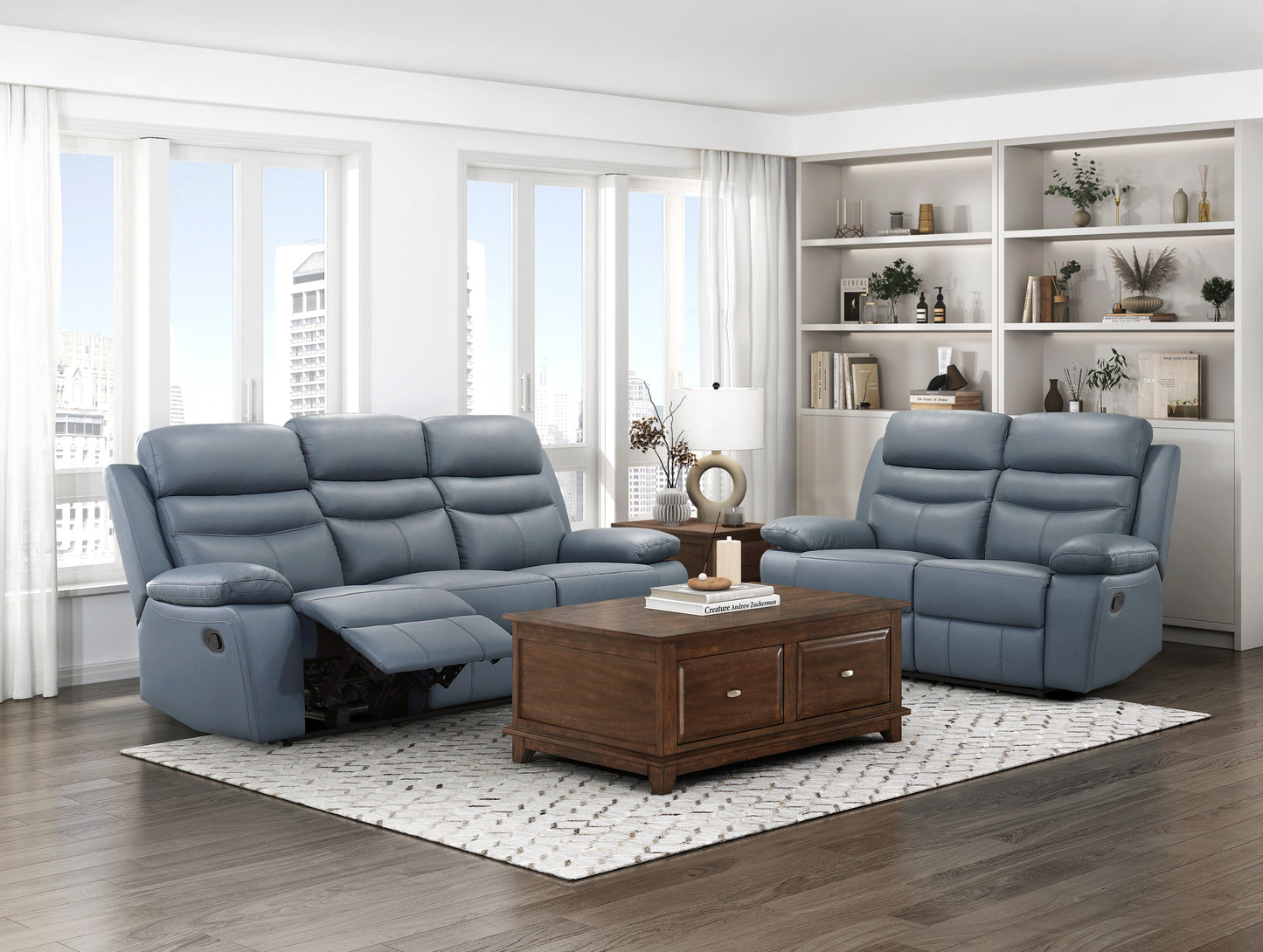 Homelegance Hancock Loveseat Reclining in Blue Fabric 9628BUE-2