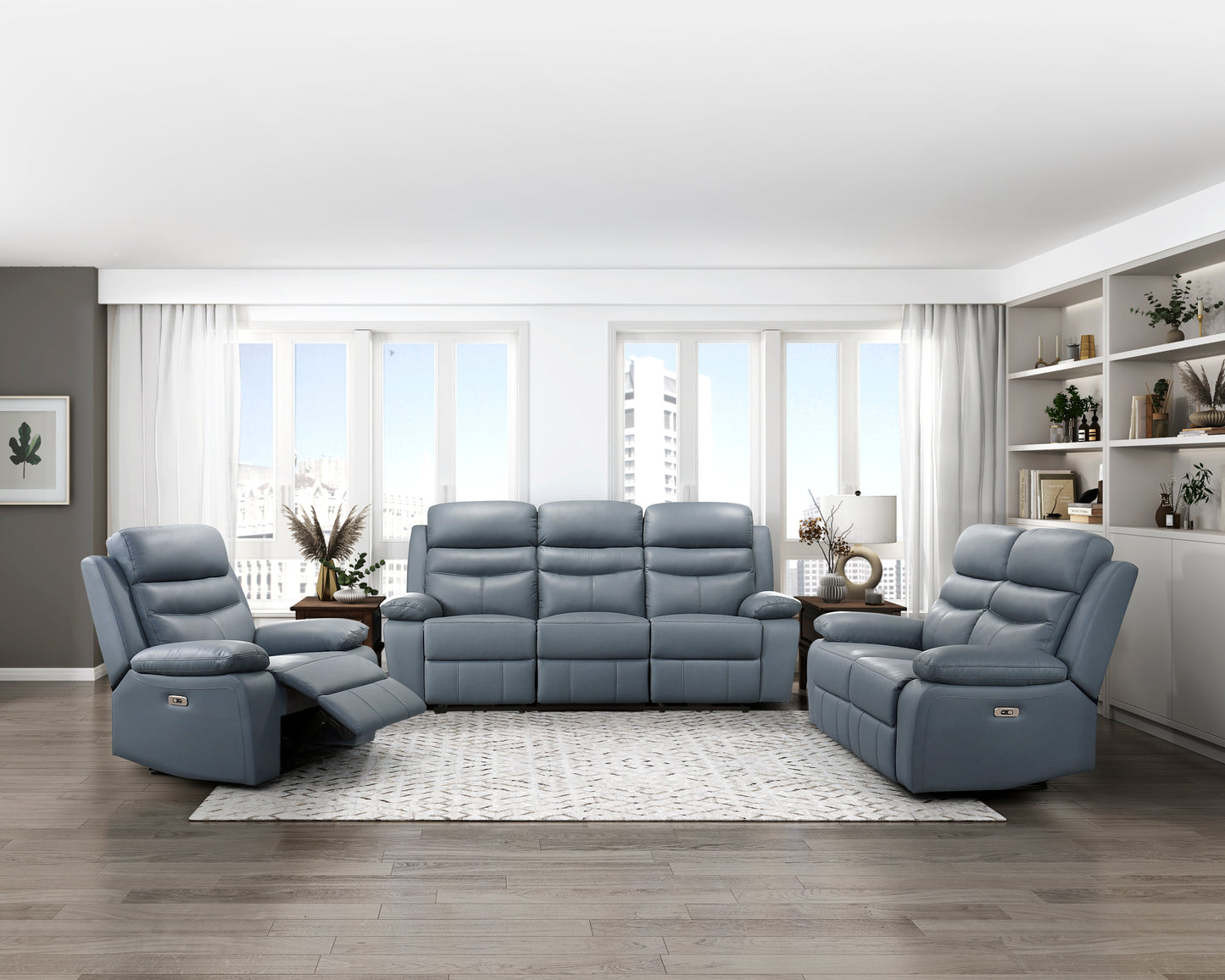 Homelegance Hancock Reclining Chair in Blue Top Grain Leather 9628BUE-1PW